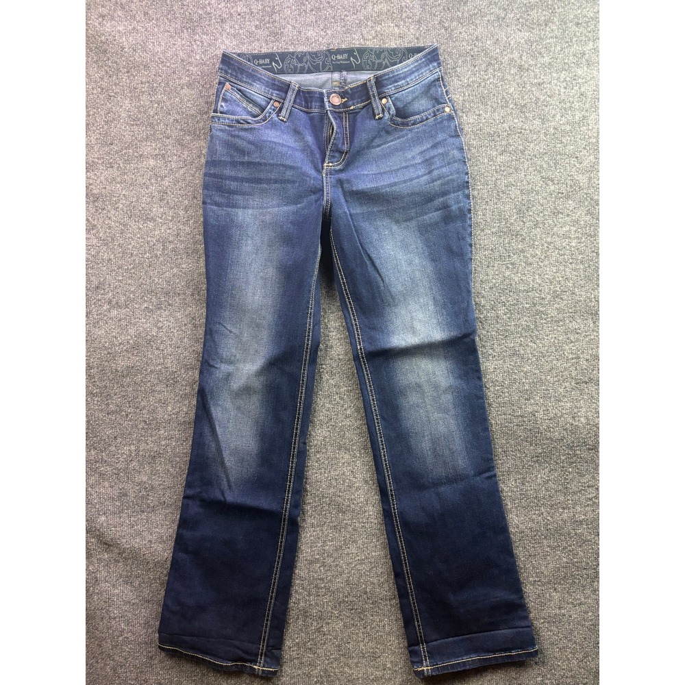 Wrangler Q-Baby Riding Jeans Women 5/6x32 Blue Bootcut No Gap Waist WRQ20NR